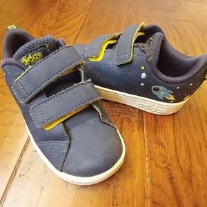 Adidas boys navy blue shoes with rocket ships